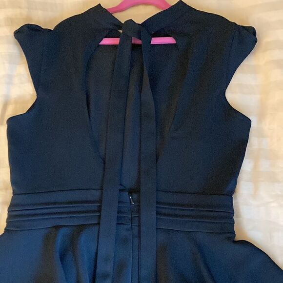 Issue NY Black Halter Dress with Ruffle Detail, Cummerbund Waist & Cap Sleeve. - Picture 2 of 10